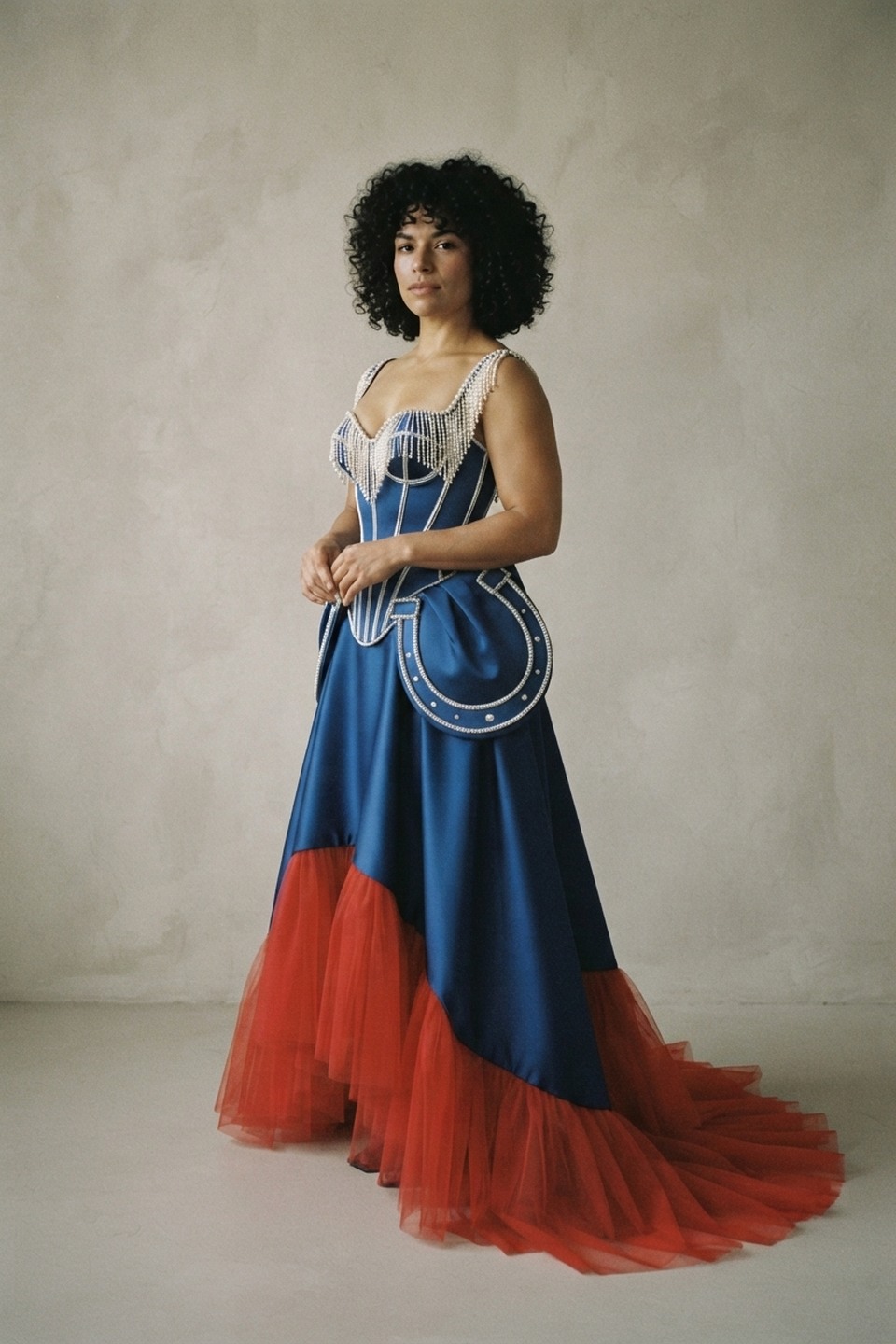 Structured corset dress mixing western and rococo details