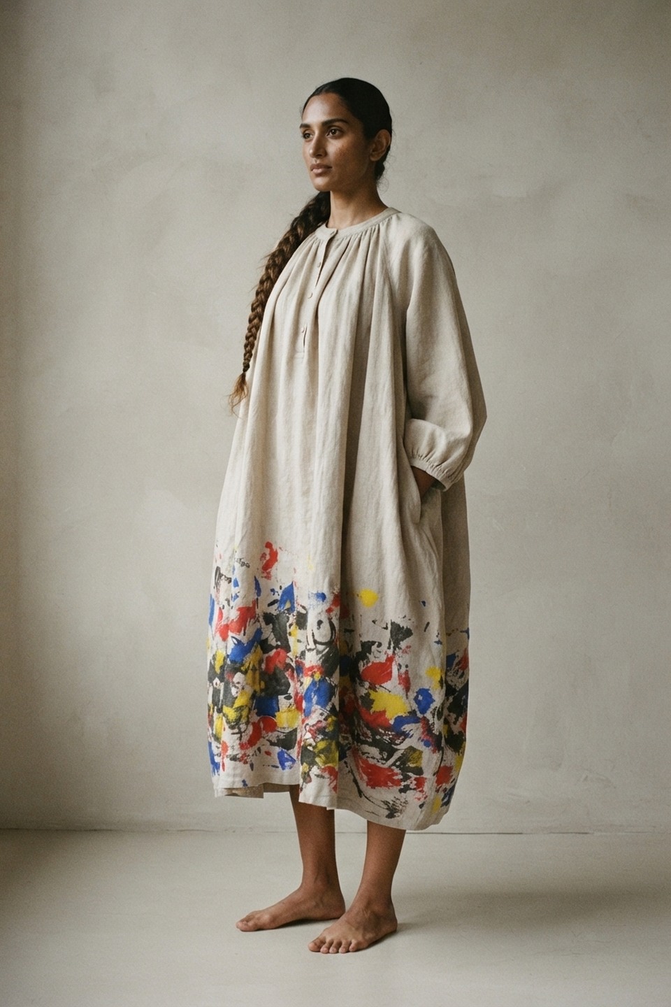 Loose smock dress with painterly color