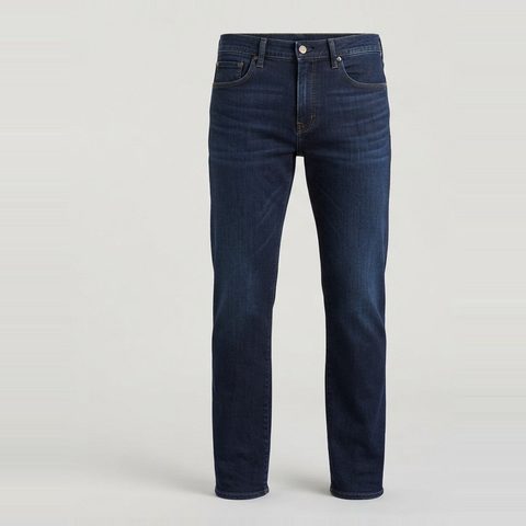 Straight jeans that clear the thigh, front view