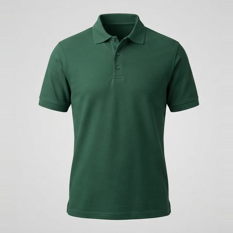 Pique polo shaped below the chest, front view