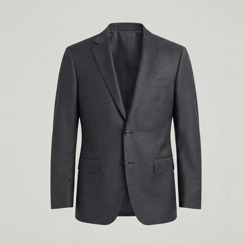 Blazer cut for a broad chest and a narrow waist, front view