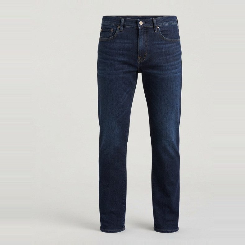 Straight jeans that clear the thigh, front view
