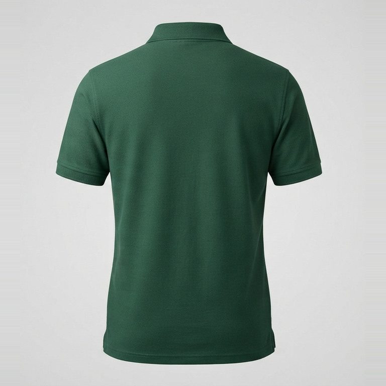 Pique polo shaped below the chest, back view