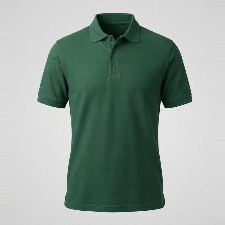 Pique polo shaped below the chest, front view