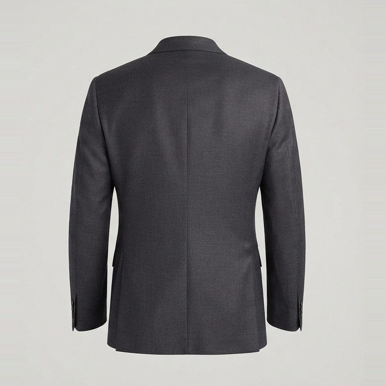 Blazer cut for a broad chest and a narrow waist, back view
