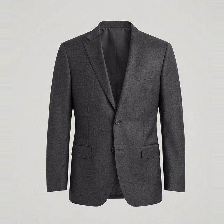Blazer cut for a broad chest and a narrow waist, front view
