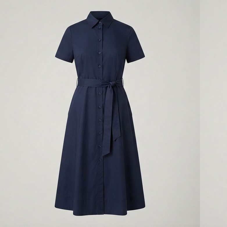 Belted shirt dress, bust graded, front view