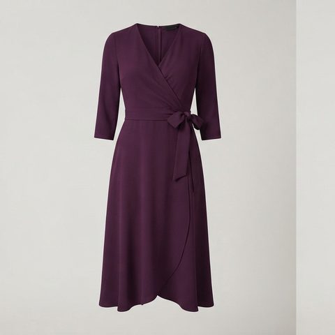 Wrap midi with a raised waist, front view