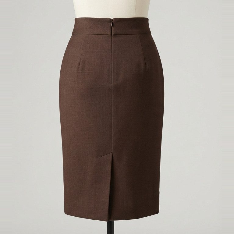Pencil skirt that ends at the knee, back view