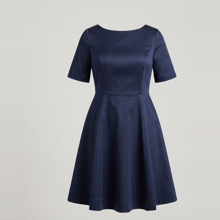 Fit-and-flare with the waist at the waist, front view