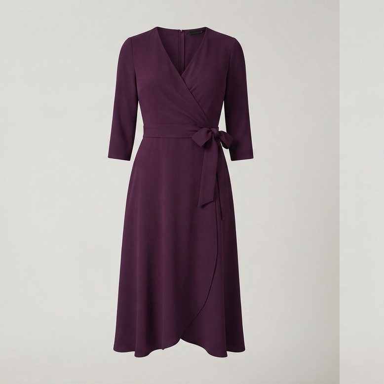 Wrap midi with a raised waist, front view