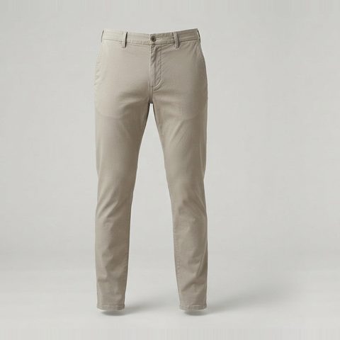 Chinos with a 27-inch inseam, front view