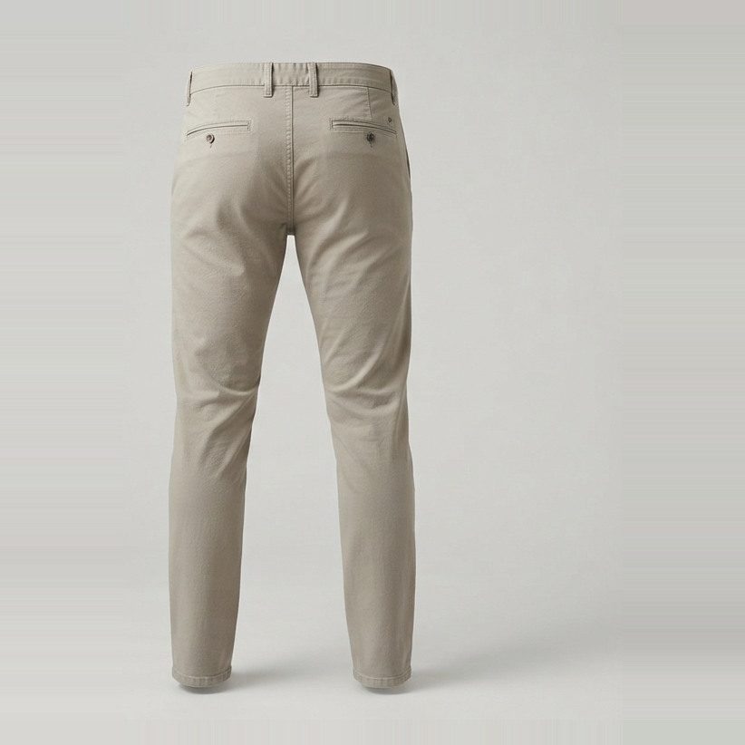 Chinos with a 27-inch inseam, back view