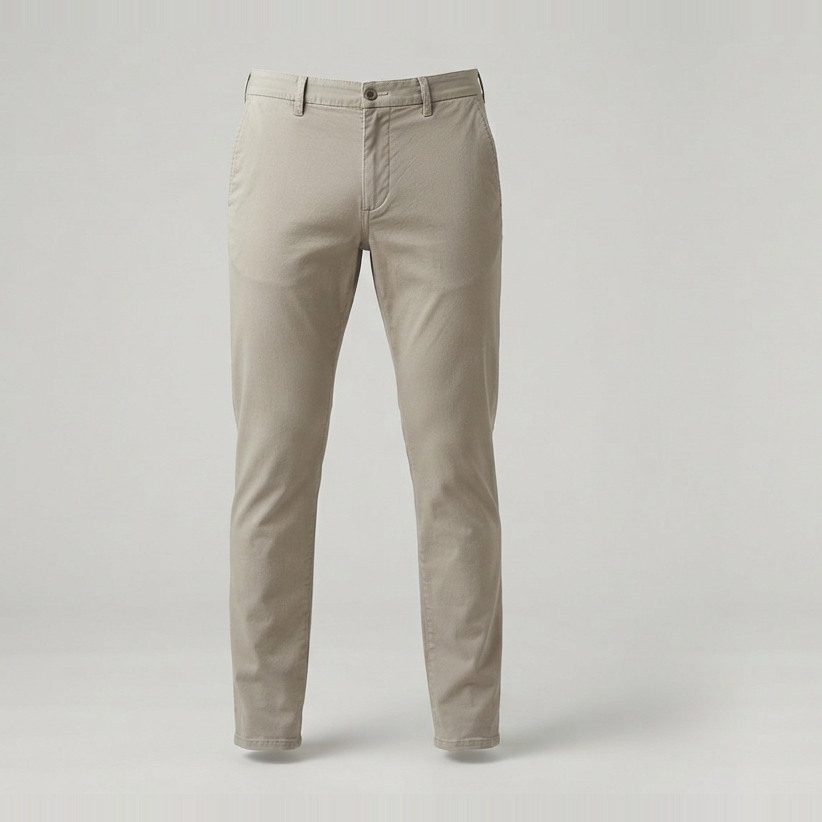 Chinos with a 27-inch inseam, front view