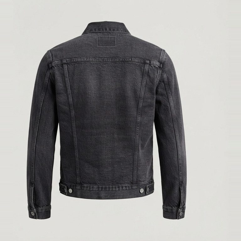 Scaled-down trucker jacket, back view