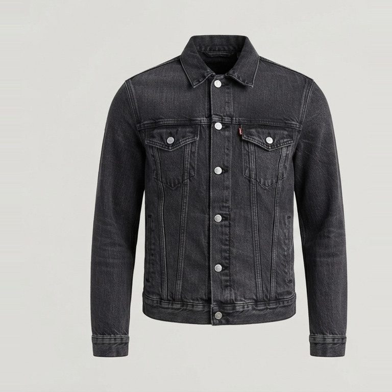 Scaled-down trucker jacket, front view