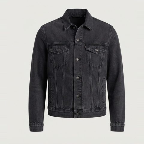 Trucker jacket with a tall torso, front view