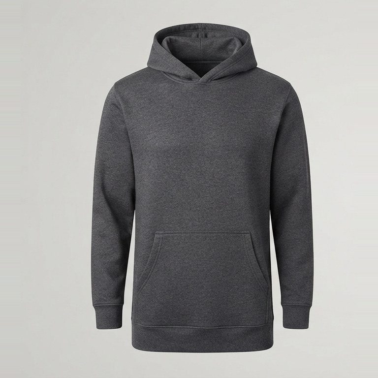 Hoodie that reaches the hip, front view