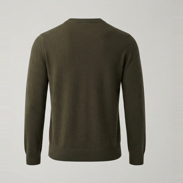 Merino crewneck with a full torso, back view