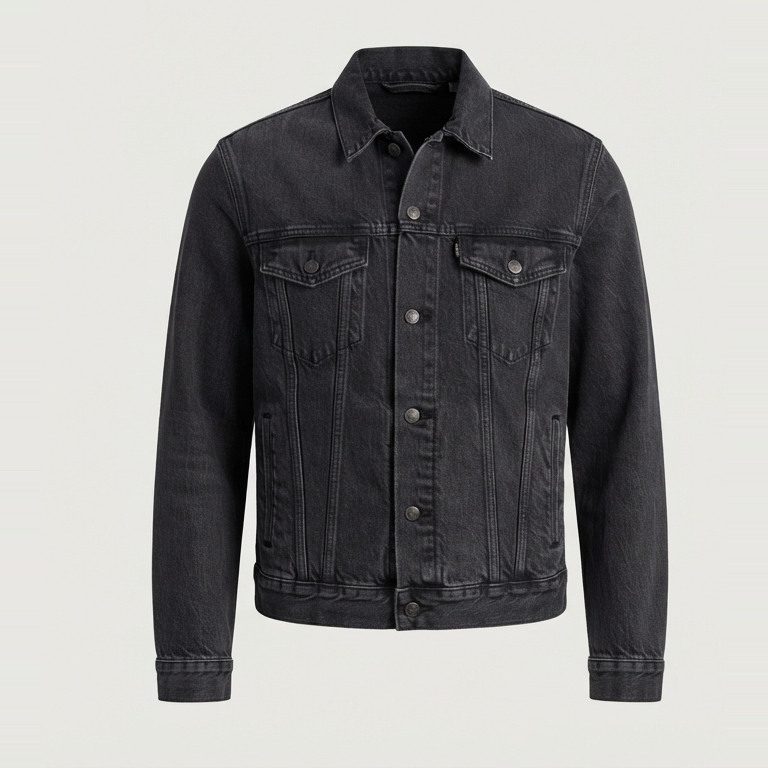 Trucker jacket with a tall torso, front view