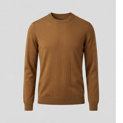 Long-body merino crewneck, front view