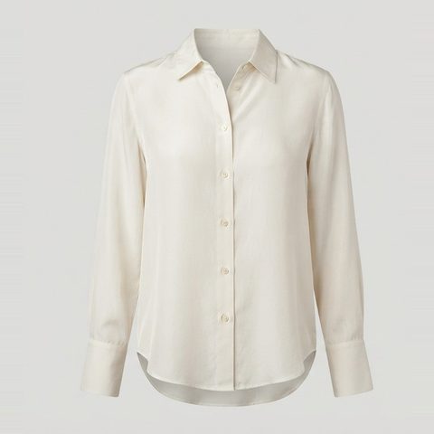 Long-torso silk blouse, front view