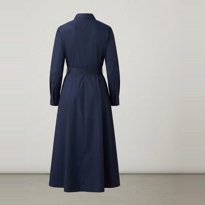 Belted shirt dress, ankle length, back view