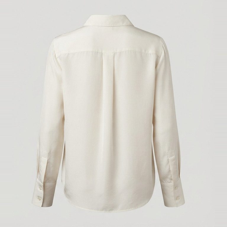 Long-torso silk blouse, back view