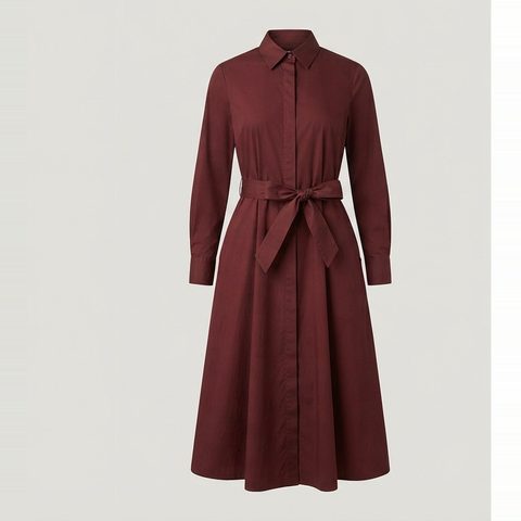 Femme-cut shirt dress with independent hip shape, front view