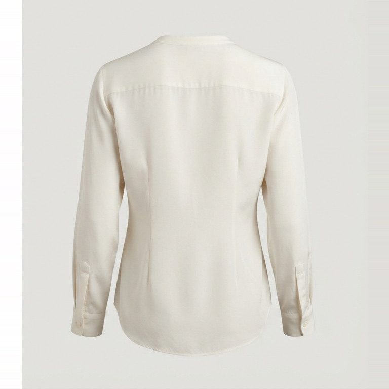 Femme-cut blouse with full shoulder and sleeve length, back view