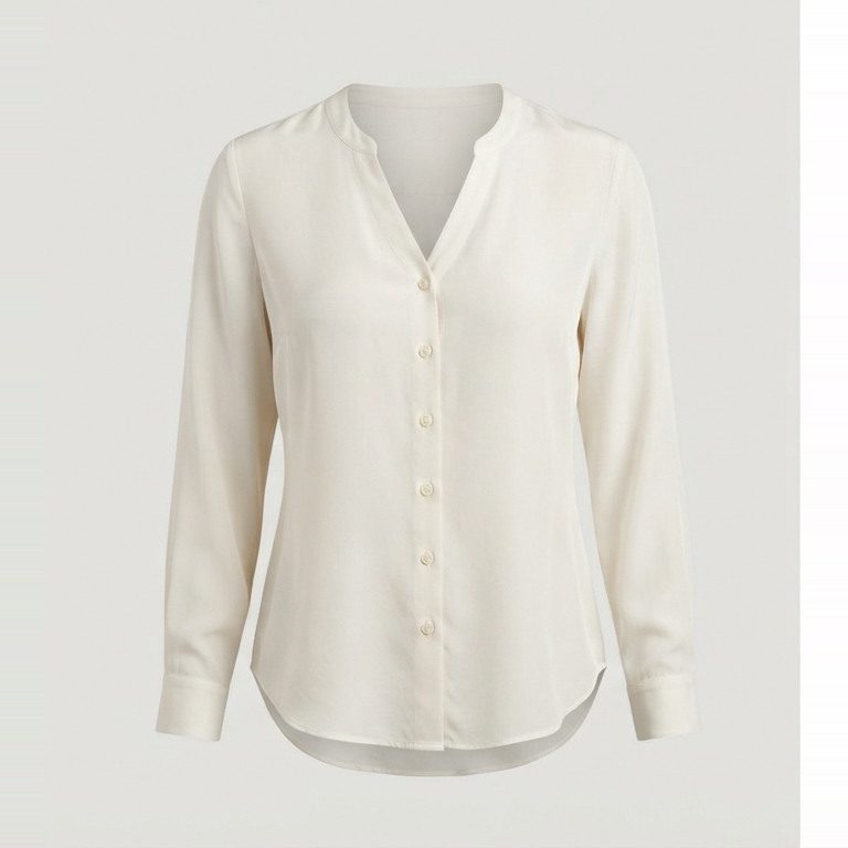 Femme-cut blouse with full shoulder and sleeve length, front view