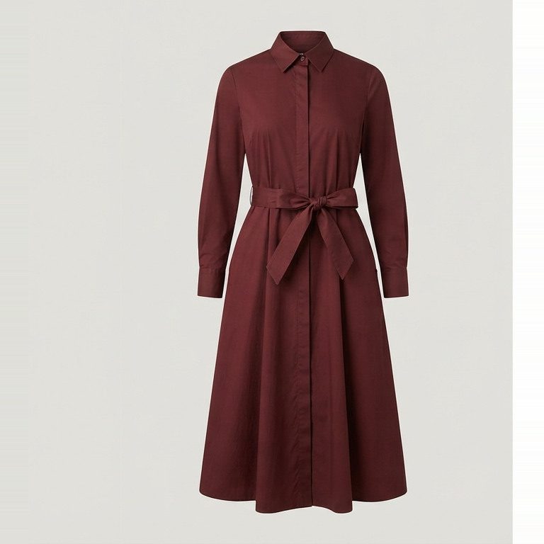 Femme-cut shirt dress with independent hip shape, front view