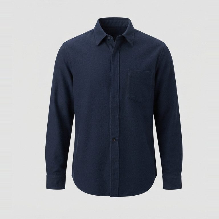 Masc-cut button-up with hip room, front view