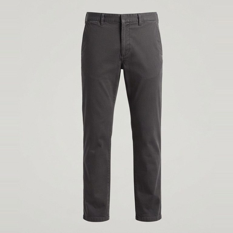 Masc-cut trousers sized to hip and inseam, front view